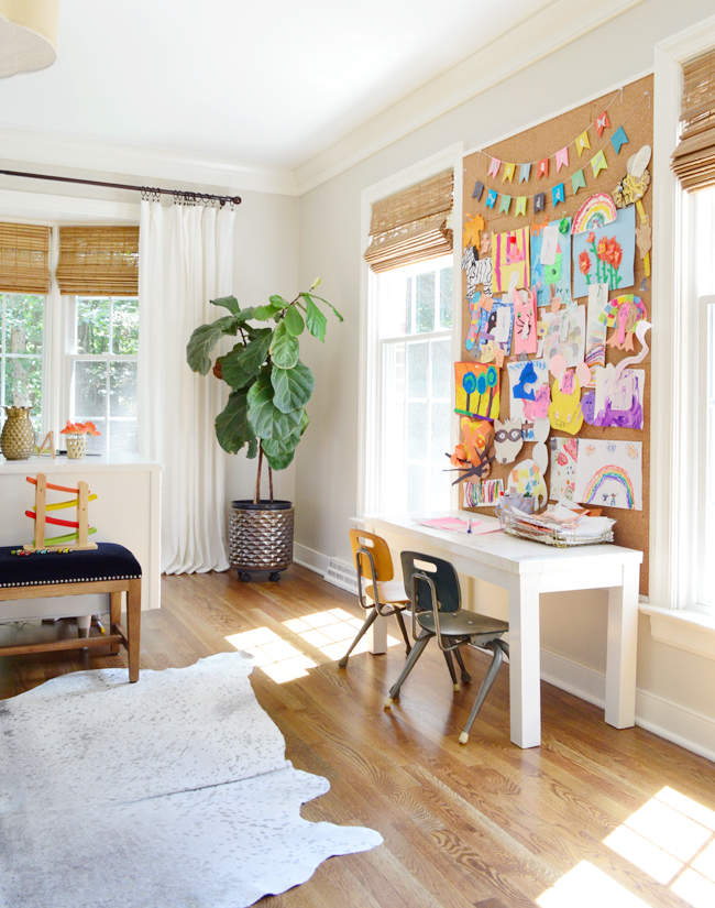 Downstairs Art Desk In Front Of Small Wall In Grown Up Office With Corkboard DIY Wall