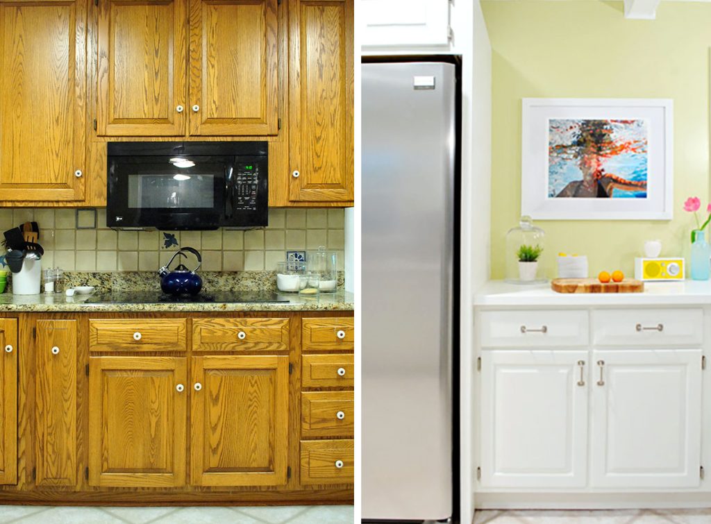 Before and After Of Wood Kitchen Cabinets Painted White